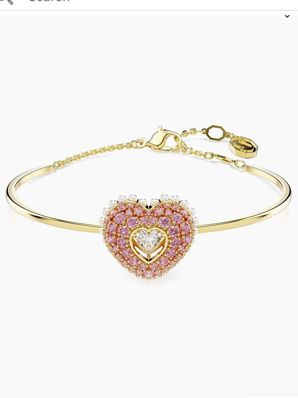 Swarovski Idyllia Gold Bangle with Pink Pavé Heart and Cz floating Center Stone